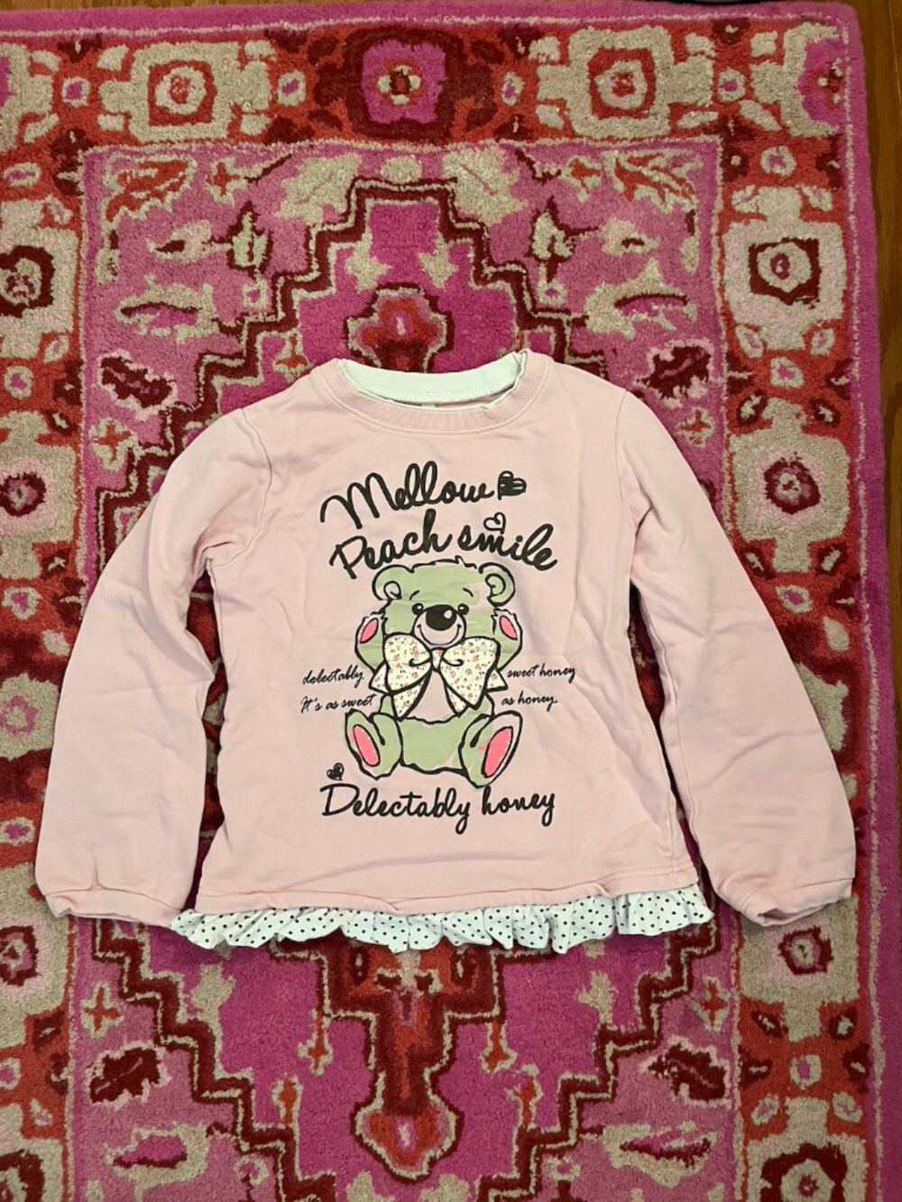 Light Pink with Polka Dot Ruffle Stuffed Teddy Bear Long Sleeve T-Shirt